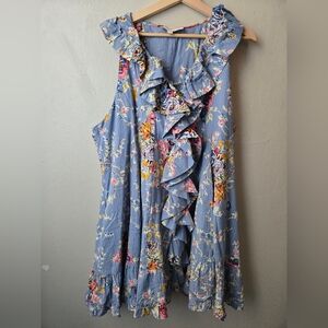Blue Floral Ruffle Dress
